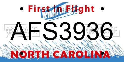 AFS3936 North Carolina License Plate