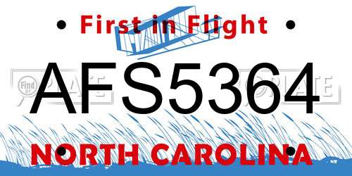 AFS5364 North Carolina License Plate