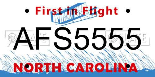 AFS5555 North Carolina License Plate