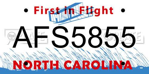 AFS5855 North Carolina License Plate