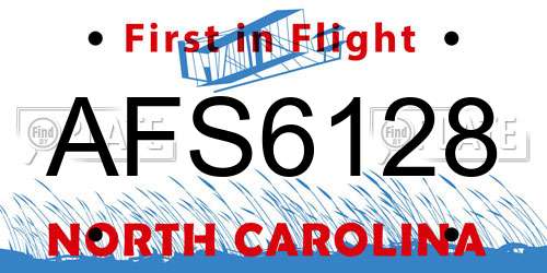 AFS6128 North Carolina License Plate