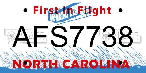 AFS7738 North Carolina License Plate