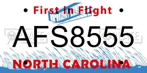 AFS8555 North Carolina License Plate