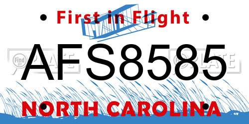 AFS8585 North Carolina License Plate