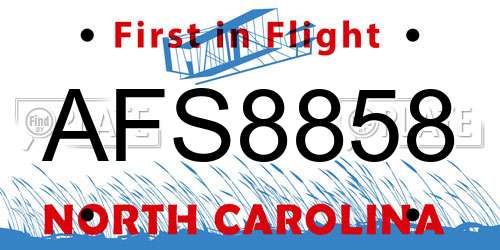 AFS8858 North Carolina License Plate