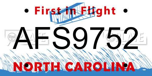 AFS9752 North Carolina License Plate