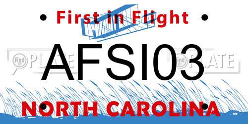 AFSI03 North Carolina License Plate