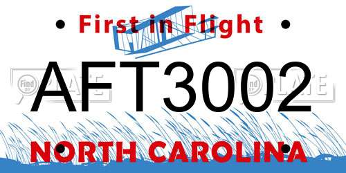AFT3002 North Carolina License Plate