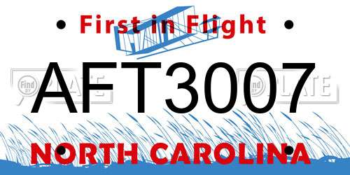 AFT3007 North Carolina License Plate