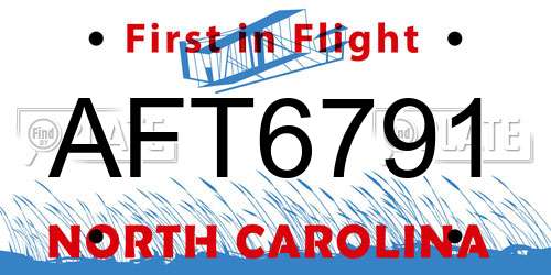 AFT6791 North Carolina License Plate