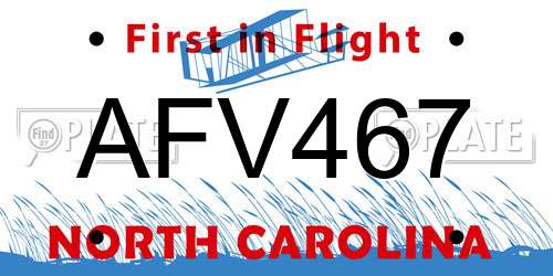 AFV467 North Carolina License Plate