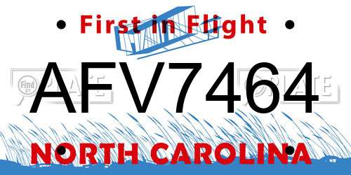 AFV7464 North Carolina License Plate