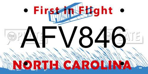 AFV846 North Carolina License Plate