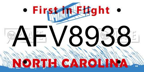 AFV8938 North Carolina License Plate