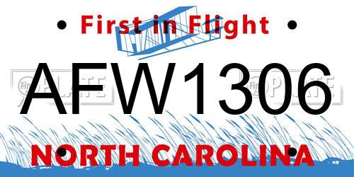 AFW1306 North Carolina License Plate