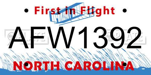AFW1392 North Carolina License Plate