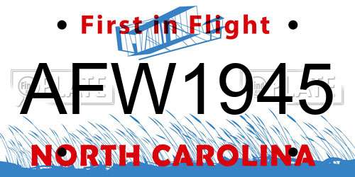 AFW1945 North Carolina License Plate