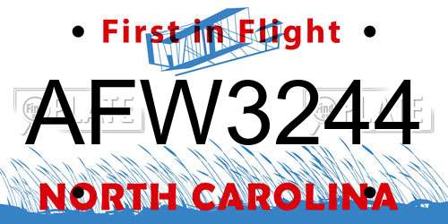 AFW3244 North Carolina License Plate