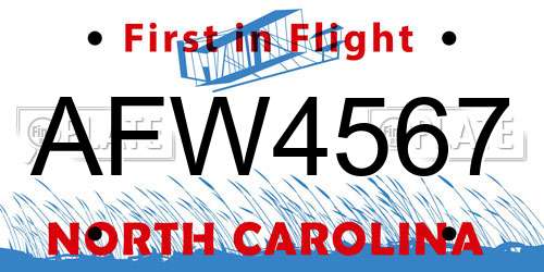 AFW4567 North Carolina License Plate
