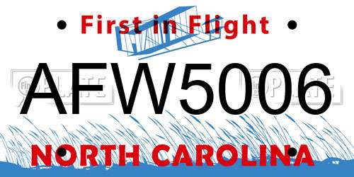 AFW5006 North Carolina License Plate