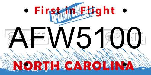 AFW5100 North Carolina License Plate