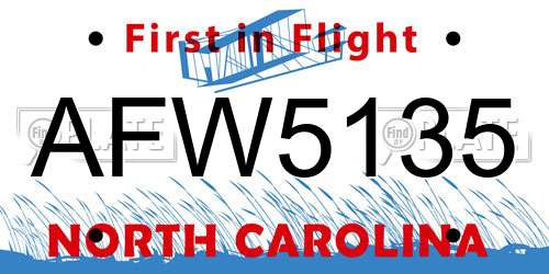 AFW5135 North Carolina License Plate