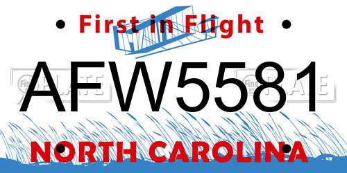 AFW5581 North Carolina License Plate
