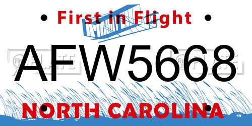 AFW5668 North Carolina License Plate