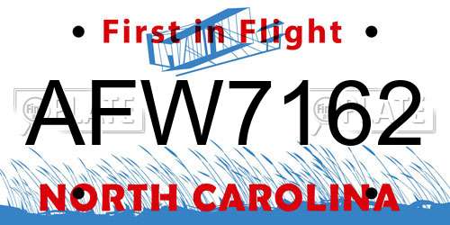 AFW7162 North Carolina License Plate