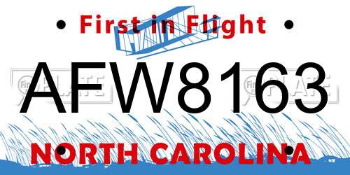 AFW8163 North Carolina License Plate