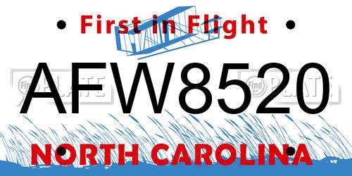 AFW8520 North Carolina License Plate