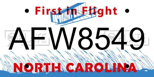 AFW8549 North Carolina License Plate