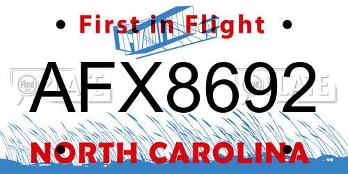 AFX8692 North Carolina License Plate