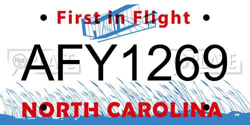 AFY1269 North Carolina License Plate