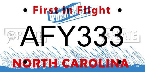 AFY333 North Carolina License Plate