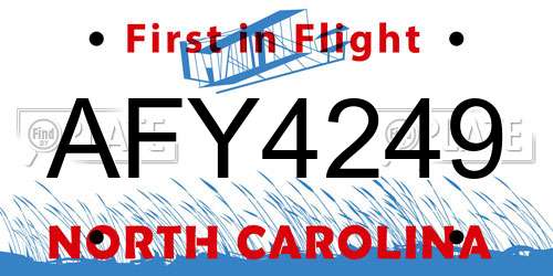 AFY4249 North Carolina License Plate