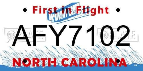 AFY7102 North Carolina License Plate