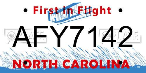 AFY7142 North Carolina License Plate