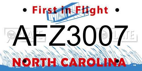 AFZ3007 North Carolina License Plate