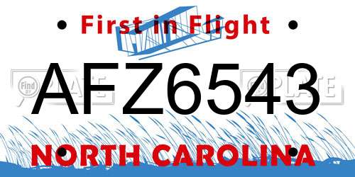 AFZ6543 North Carolina License Plate