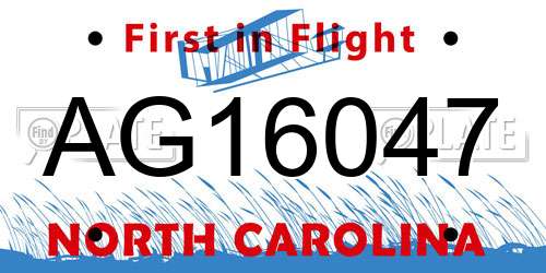 AG16047 North Carolina License Plate