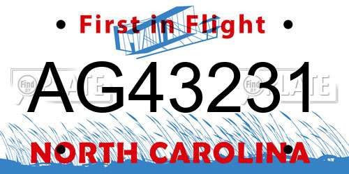 AG43231 North Carolina License Plate