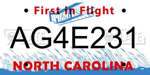 AG4E231 North Carolina License Plate