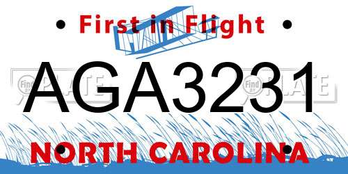 AGA3231 North Carolina License Plate