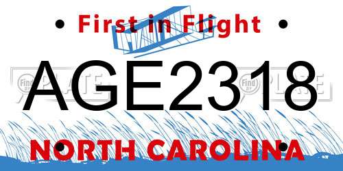 AGE2318 North Carolina License Plate