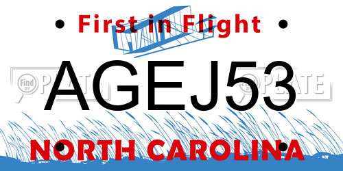 AGEJ53 North Carolina License Plate
