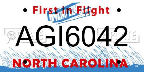 AGI6042 North Carolina License Plate