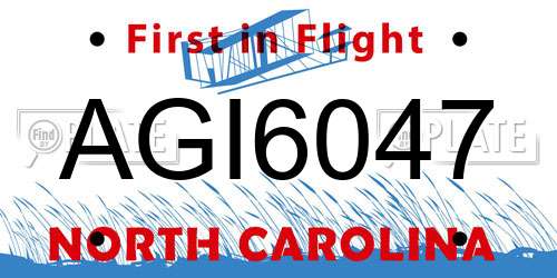 AGI6047 North Carolina License Plate