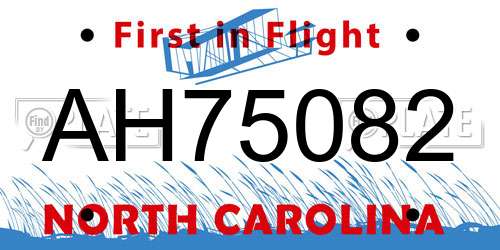 AH75082 North Carolina License Plate