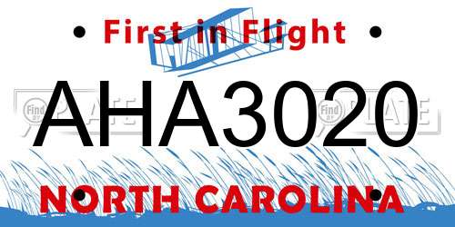AHA3020 North Carolina License Plate
